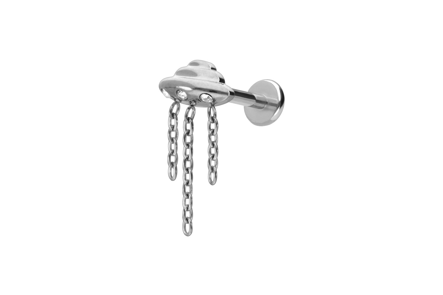 Titan Labret Piercing mit Push Fit UFO + KETTE + KRISTALLE